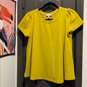 Mustard color, flowing top with puff sleeve